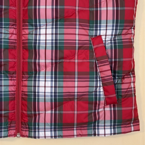 Lands’ End | Classic Red White Green Plaid Zip Front Down Puffer Vest M (8-10) - Picture 5 of 17